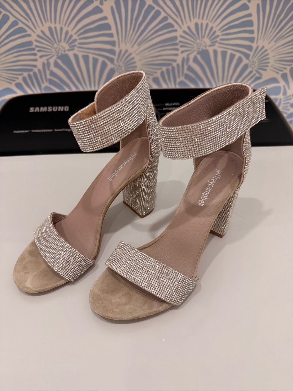 Jeffrey Campbell Blush Crystal Embellished Block Heels